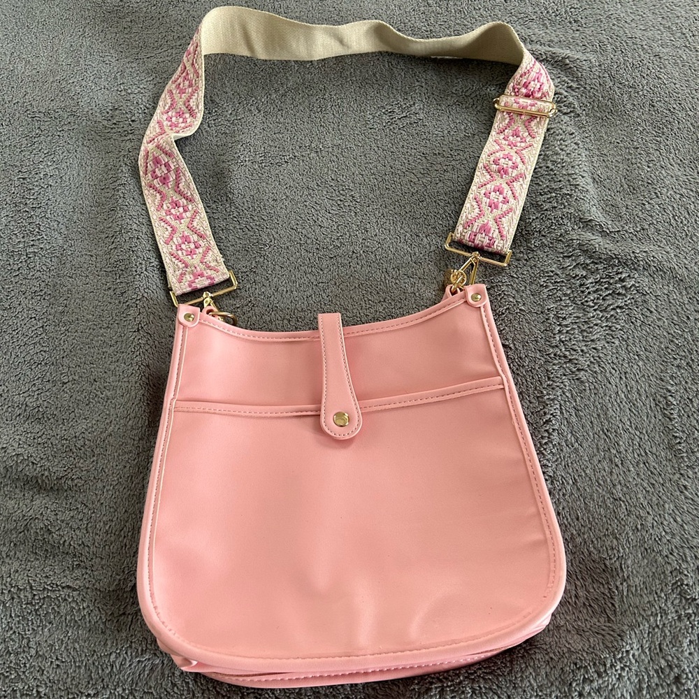 Milly Kate pink crossbody bag with pink embroidered detachable strap. Used once.